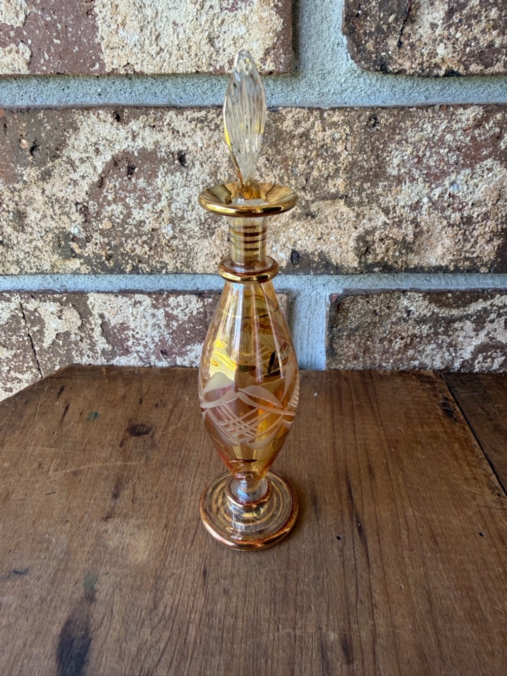 Royal Limited Perfume Bottle 5.5” Tall Orange & Gold Dauber Stopper Mint!